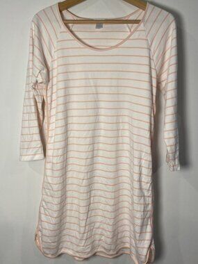 Lake Pima Long Sleeve Nightgown Pajama Cream Peach Stripe Small S